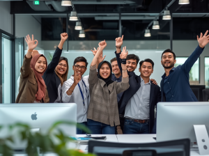 Pemimpin perusahaan berdiskusi hangat dengan karyawan di ruang rapat modern untuk mengatasi resistensi saat transformasi bisnis korporasi